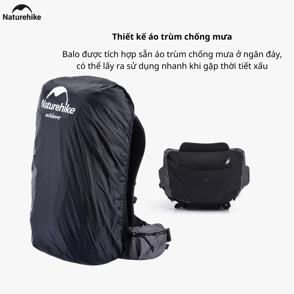 Balo Leo Núi Naturehike 60L Siêu Nhẹ Chống Nước Khung Nhôm Trekking Hiking Camping