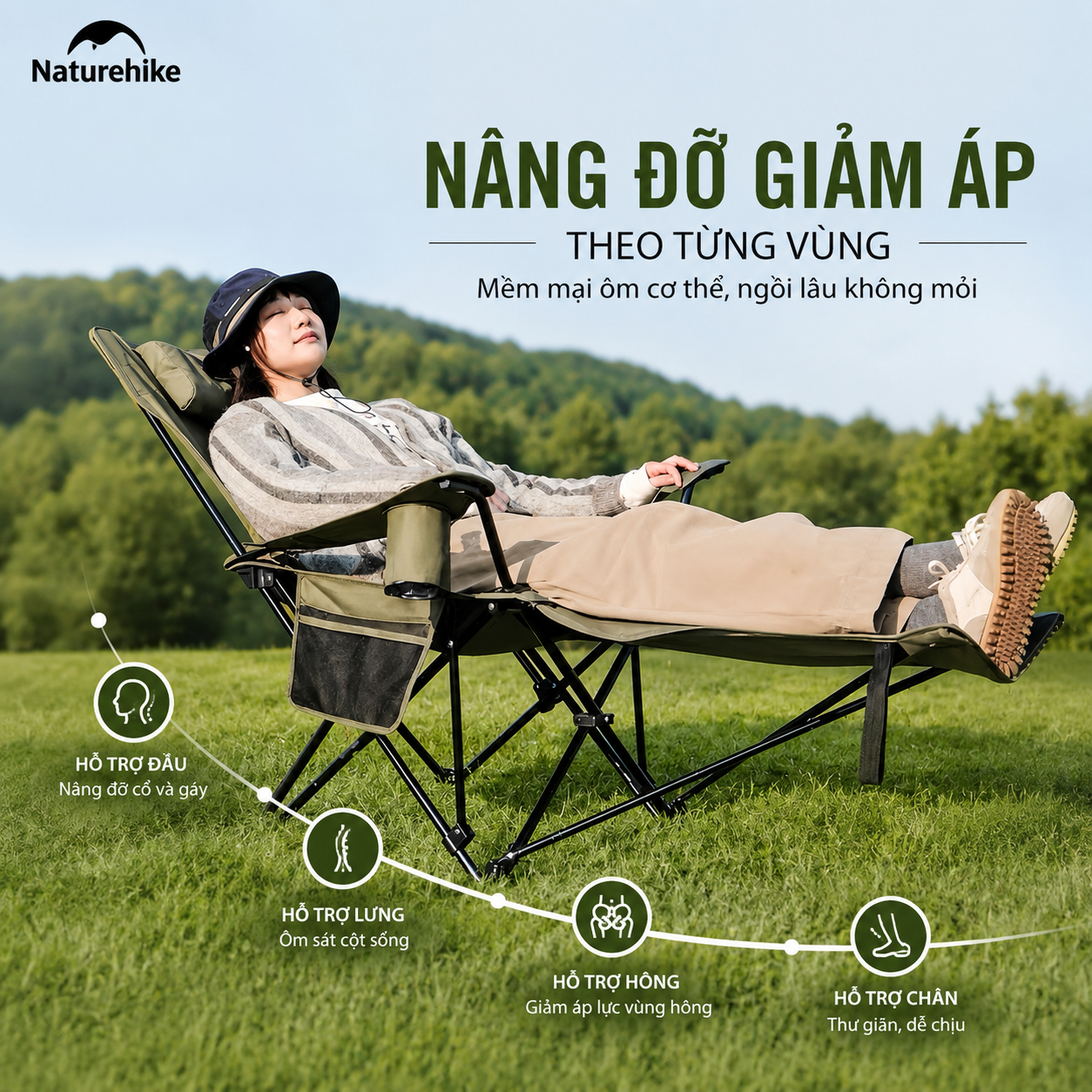 Ghế Xếp Ngả Lưng Camping CNK2550JJ019 Naturehike – Gác Chân Kéo Dài, Chỉnh 3 Mức Thư Giãn