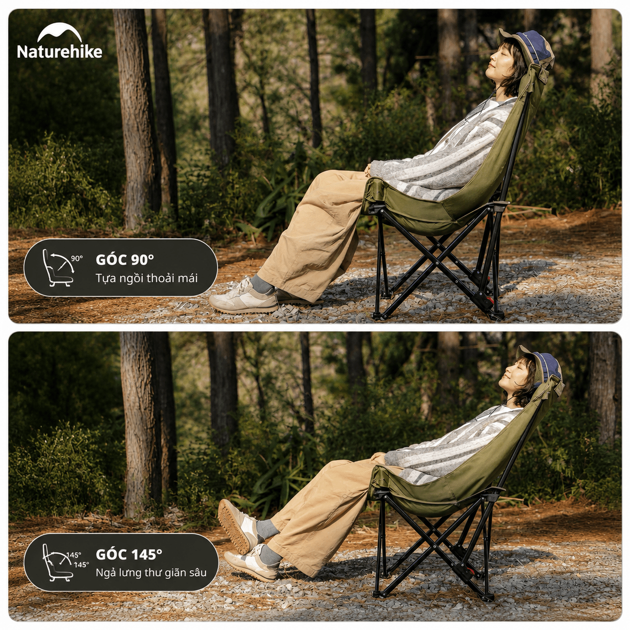 Ghế Xếp Dã Ngoại CNK2550JJ019,20 Naturehike Ghế Camping Ngả Lưng Có Gối Gấp Gọn Khung Thép Carbon