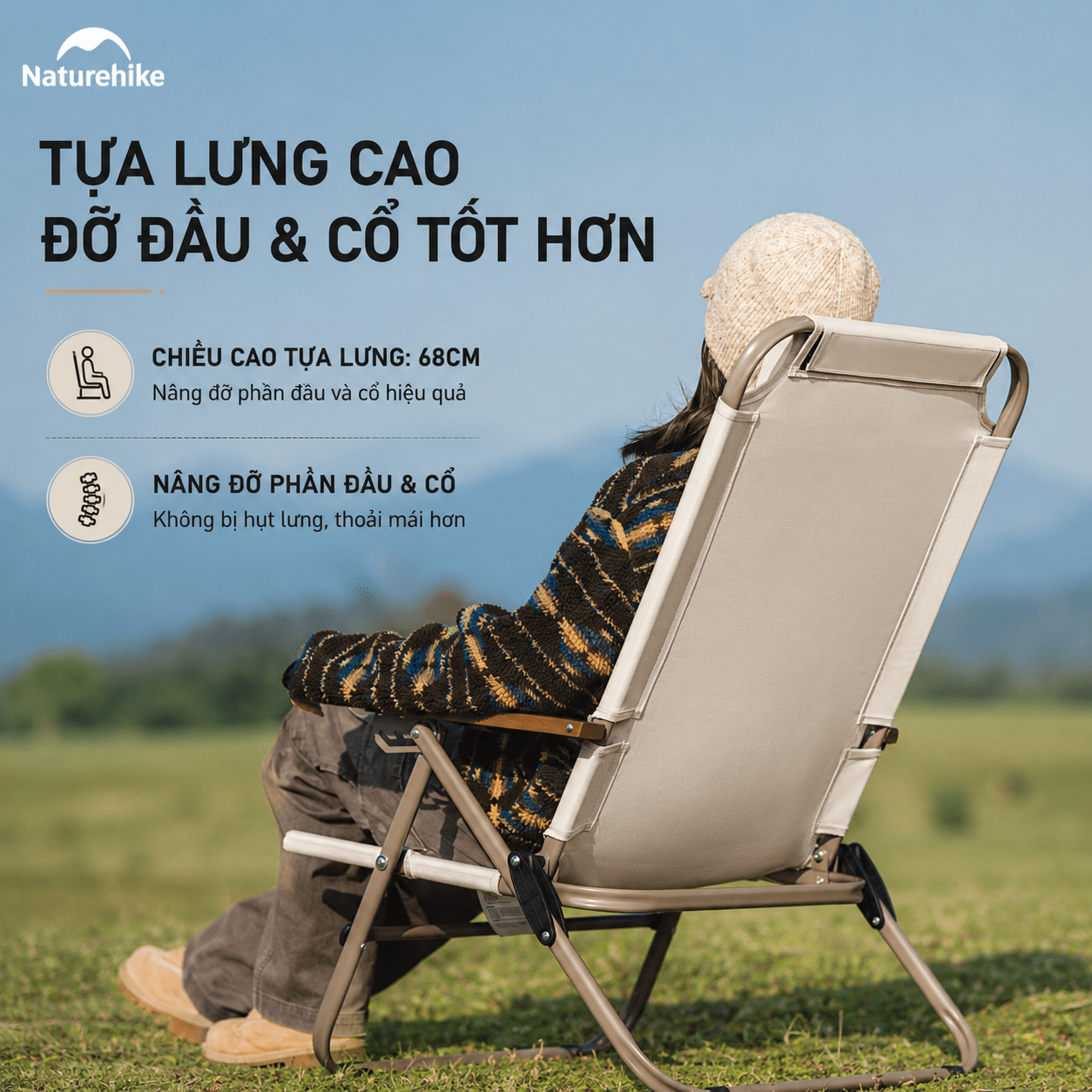 Ghế Xếp Camping Naturehike CNK2550JJ012 Low Chair Gấp Gọn 4 Mức Chỉnh – Ghế Dã Ngoại Tựa Lưng Cao Có Gối