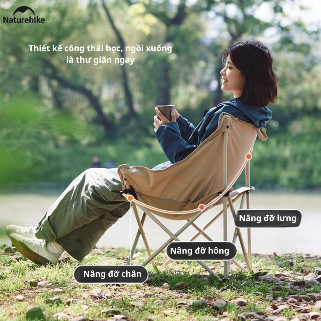 Ghế Mặt Trăng Naturehike CNH23JU13002 Gấp Gọn Có Túi Đựng Ghế Dã Ngoại Khung Thép Carbon