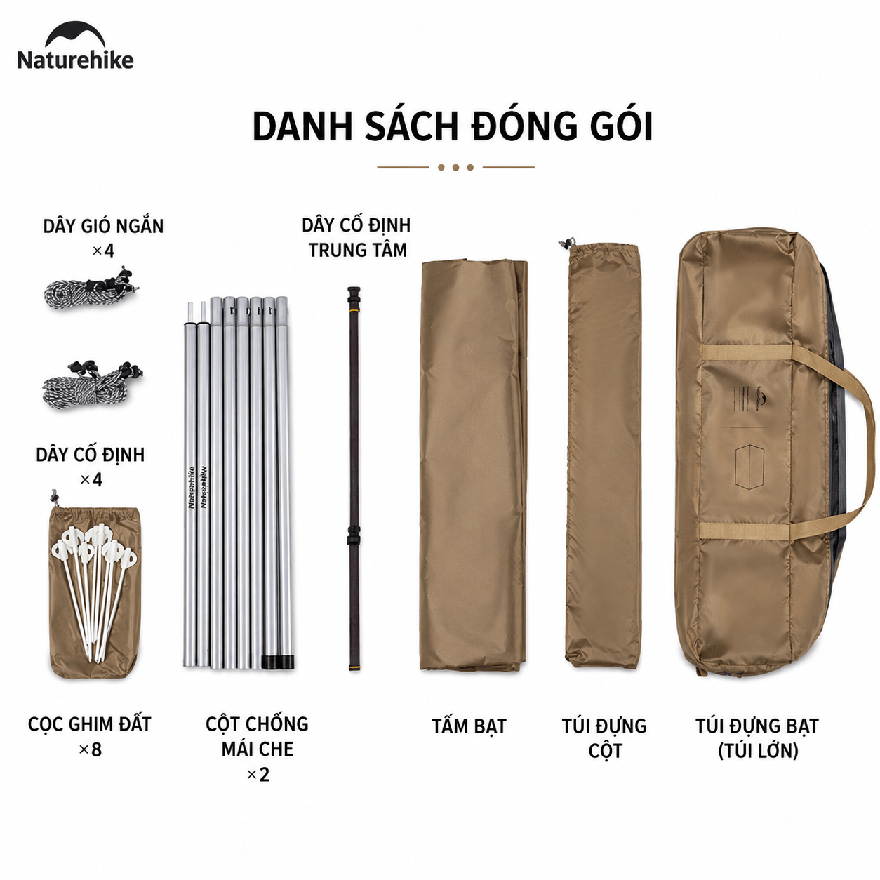 Tăng dã ngoại/ Mái che Nắng Mưa Naturehike CNK2350WS015, Bộ Kèm Cột 2.2m - Cloud Skie Lite Camping Canopy