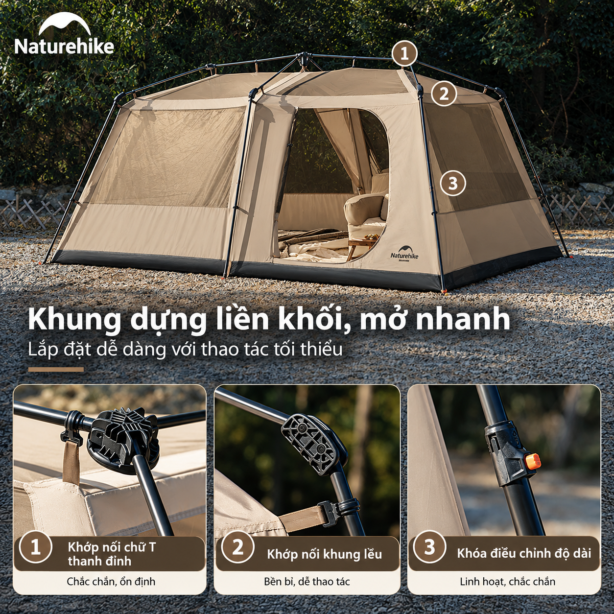 Lều Village 13 Naturehike Tự Bung 6-8 Người, Lều Camping Gia Đình Siêu Rộng 18m² Chống Nắng Chống Mưa (TẶNG THẢM) - CNK2550WS042