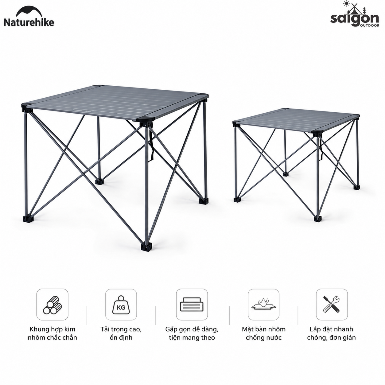 Bàn Xếp Gọn Hợp Kim Nhôm CNK2450JJ013 Naturehike – Siêu Nhẹ, Gấp Gọn Tiện Lợi Cho Camping & Picnic