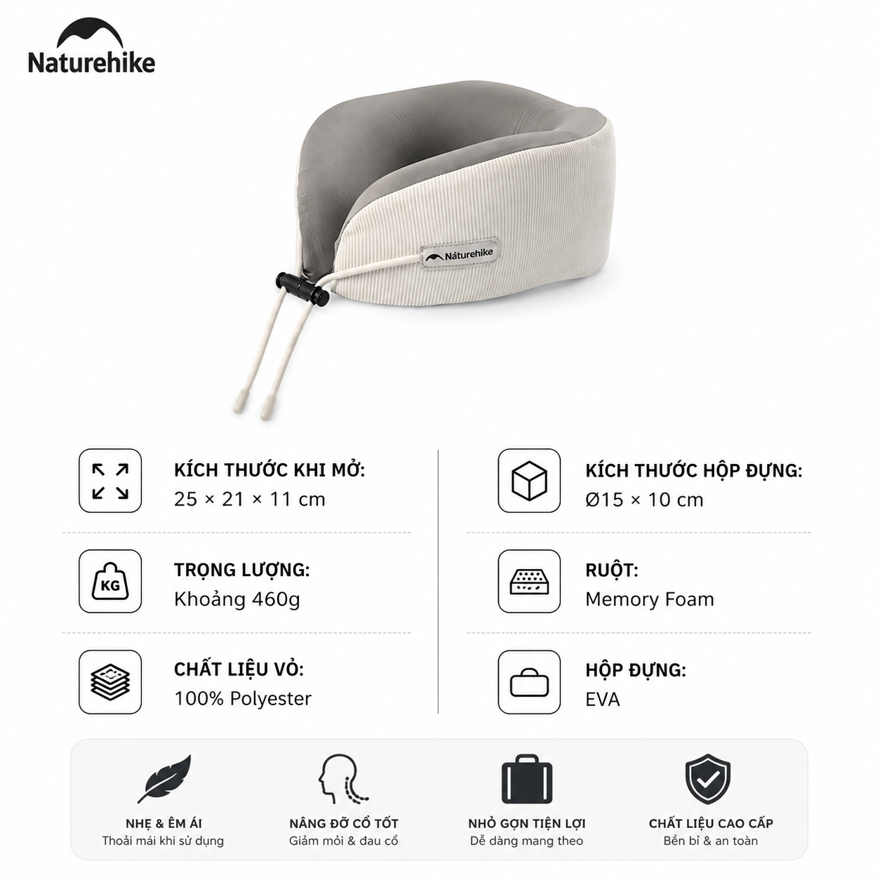 Gối Kê Cổ Chữ U CNK2450WS019 Naturehike Memory Foam Du Lịch Văn Phòng Ô Tô Gấp Gọn Có Hộp Đựng