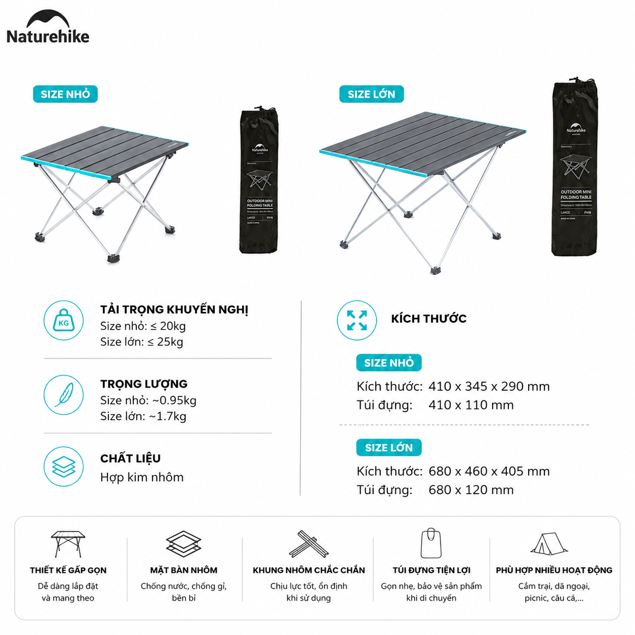 Bàn Xếp Gọn Camping NH19Z008-Z Naturehike Siêu Nhẹ