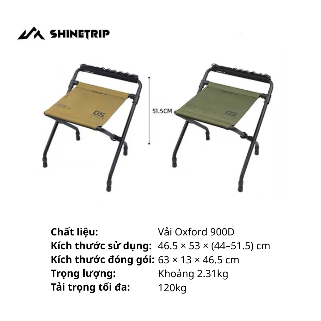 Ghế Đẩu Camping Shinetrip Gấp Gọn Đa Năng - Ghế Xếp Dã Ngoại Oxford 900D Khung Thép