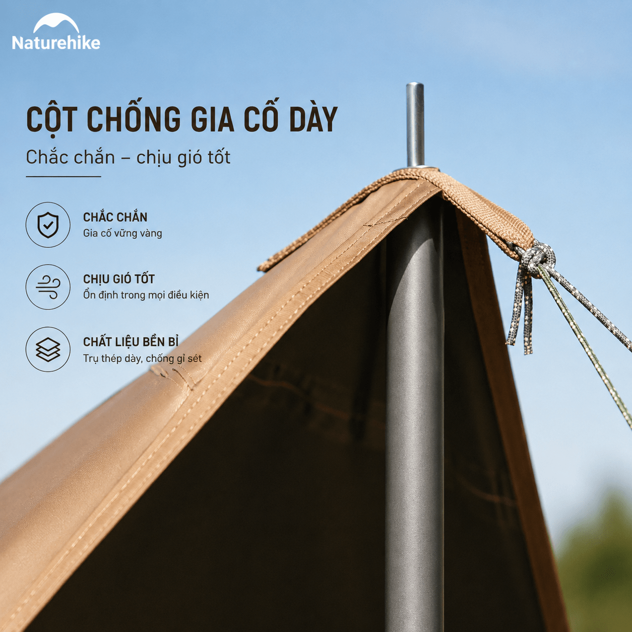 Tăng dã ngoại/ Mái che Nắng Mưa Naturehike CNK2350WS015, Bộ Kèm Cột 2.2m - Cloud Skie Lite Camping Canopy