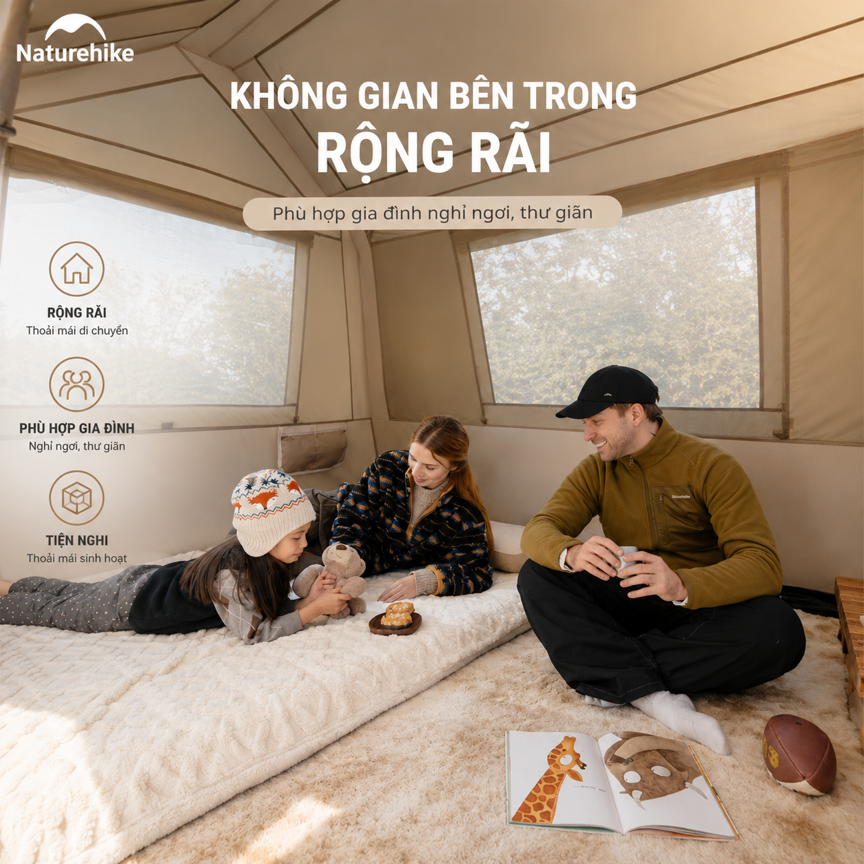Lều Village 6.0 Tự Bung Cao Cấp Naturehike CNK2550WS043 Cao 1m8, Thiết Kế 2 Lớp Oxford 150D Kết Hợp Polyester 75D Chống Rách (TẶNG KÈM THẢM LÓT)