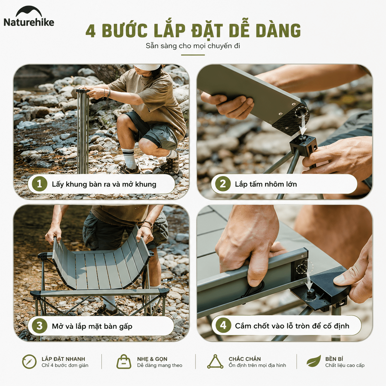 Bàn Xếp Gọn Hợp Kim Nhôm CNK2450JJ013 Naturehike – Siêu Nhẹ, Gấp Gọn Tiện Lợi Cho Camping & Picnic