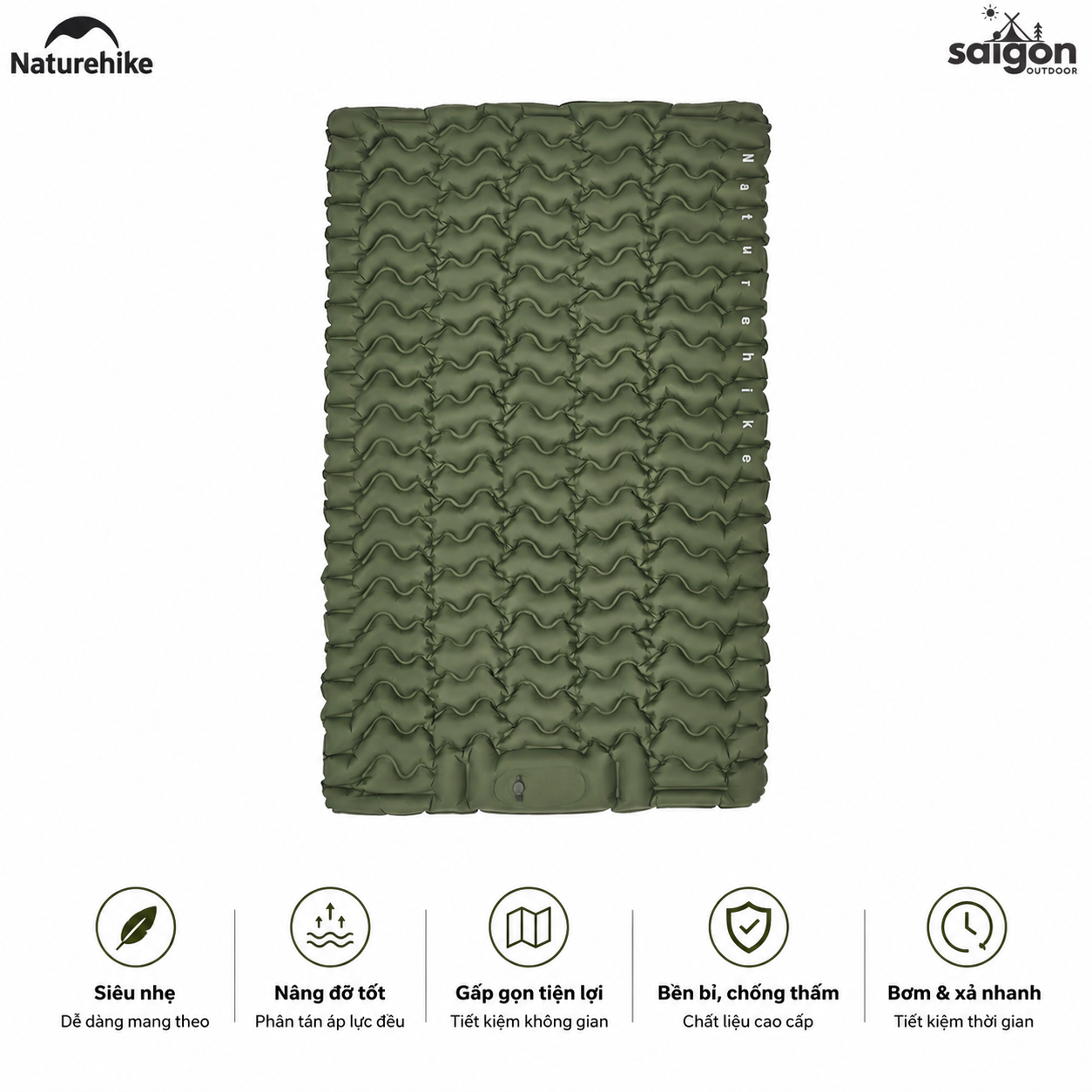 Đệm Hơi Đôi Naturehike CNK2550WS019 Đạp Chân 200x125cm Nệm Hơi Camping Gấp Gọn Có Gối Tích Hợp