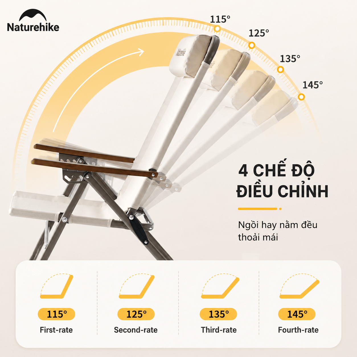 Ghế Xếp Camping Naturehike CNK2550JJ012 Low Chair Gấp Gọn 4 Mức Chỉnh – Ghế Dã Ngoại Tựa Lưng Cao Có Gối