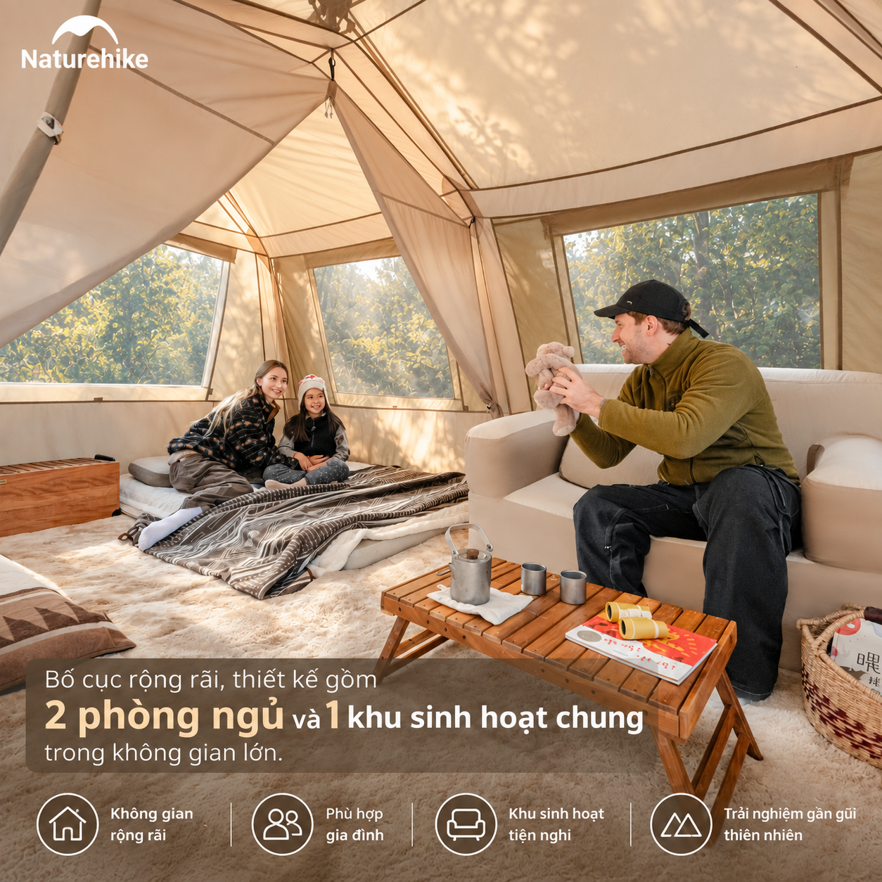 Lều Village 13 Naturehike Tự Bung 6-8 Người, Lều Camping Gia Đình Siêu Rộng 18m² Chống Nắng Chống Mưa (TẶNG THẢM) - CNK2550WS042