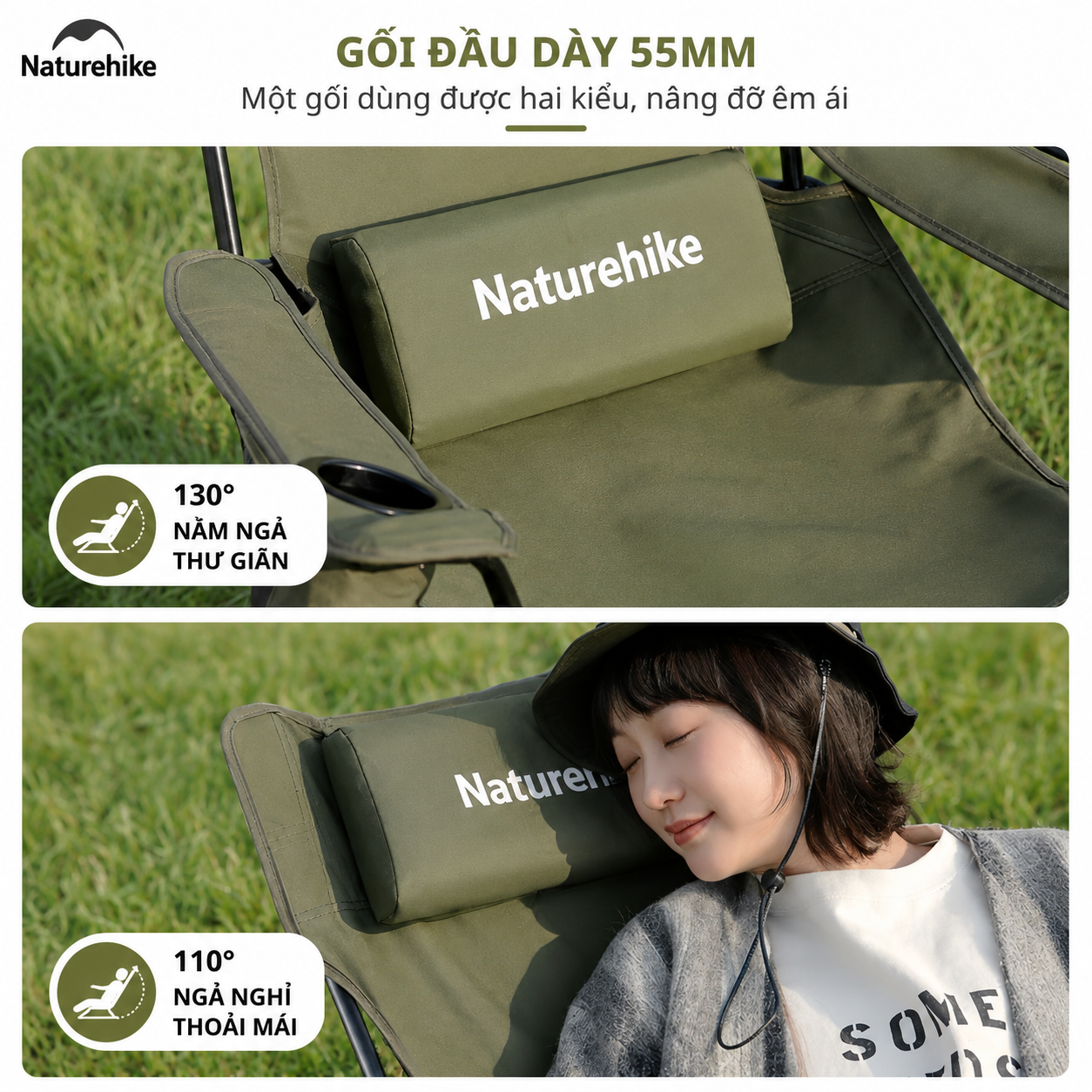 Ghế Xếp Ngả Lưng Camping CNK2550JJ019 Naturehike – Gác Chân Kéo Dài, Chỉnh 3 Mức Thư Giãn