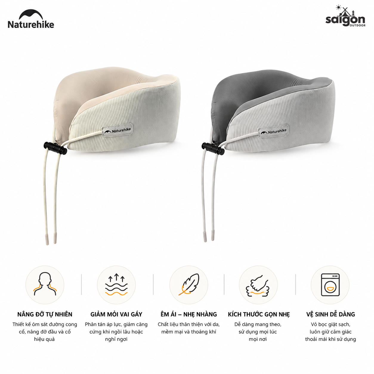 Gối Kê Cổ Chữ U CNK2450WS019 Naturehike Memory Foam Du Lịch Văn Phòng Ô Tô Gấp Gọn Có Hộp Đựng