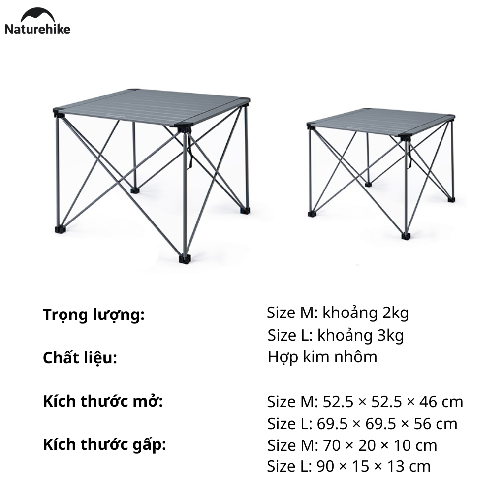 Bàn Xếp Gọn Hợp Kim Nhôm CNK2450JJ013 Naturehike – Siêu Nhẹ, Gấp Gọn Tiện Lợi Cho Camping & Picnic