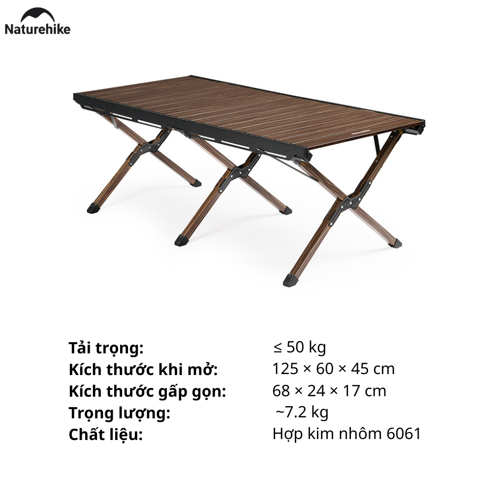 Bàn Camping Vân Gỗ Gấp Gọn CNH22JU043 Naturehike – Mặt Bàn Lớn, Khung Nhôm Chắc Chắn, Setup Outdoor Sang Trọng