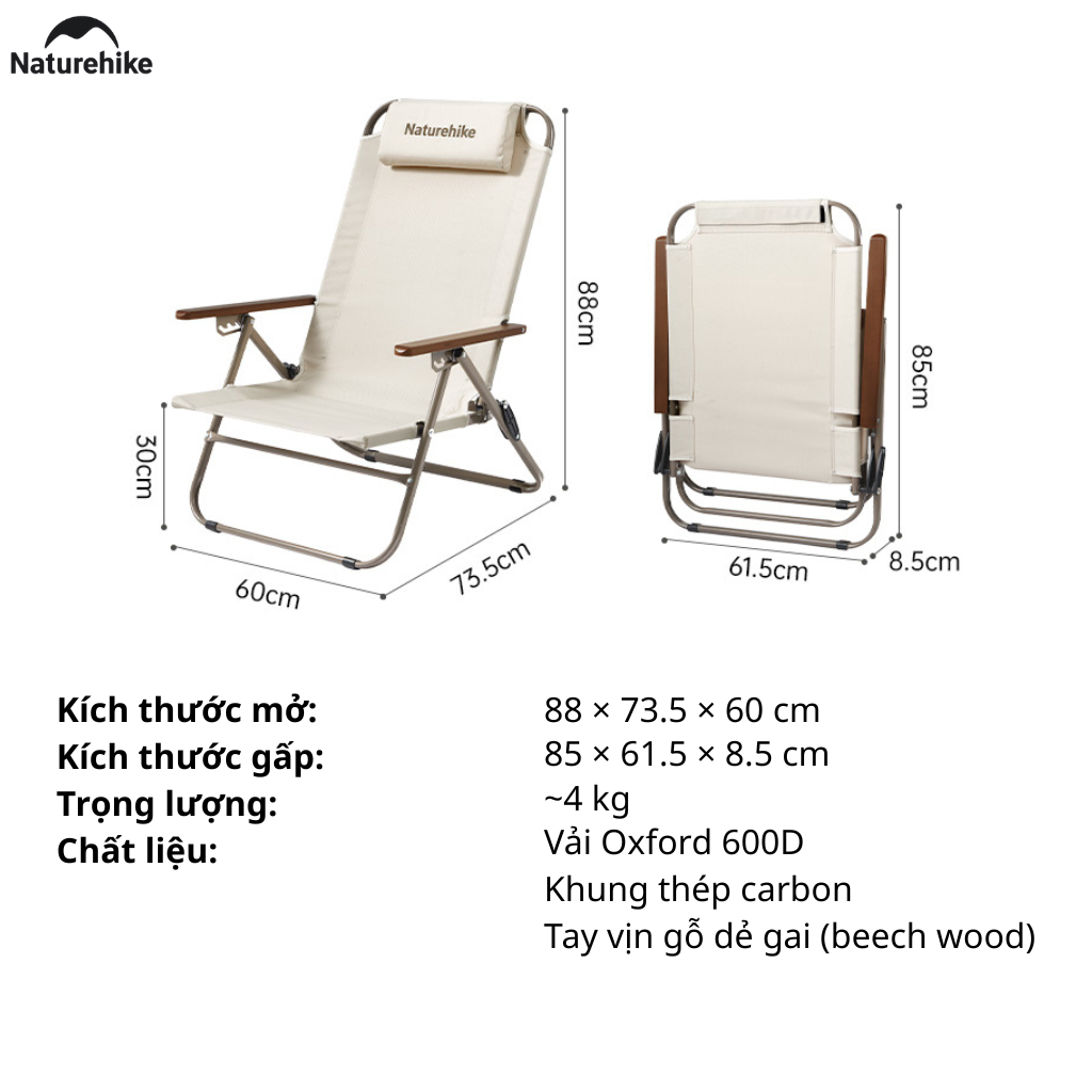 Ghế Xếp Camping Naturehike CNK2550JJ012 Low Chair Gấp Gọn 4 Mức Chỉnh – Ghế Dã Ngoại Tựa Lưng Cao Có Gối