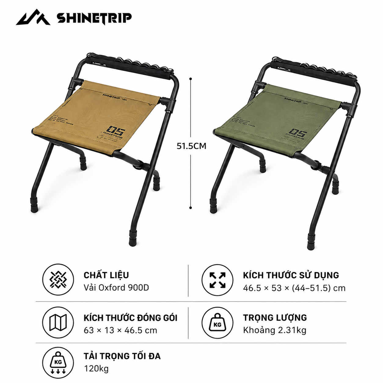 Ghế Đẩu Camping Shinetrip Gấp Gọn Đa Năng - Ghế Xếp Dã Ngoại Oxford 900D Khung Thép