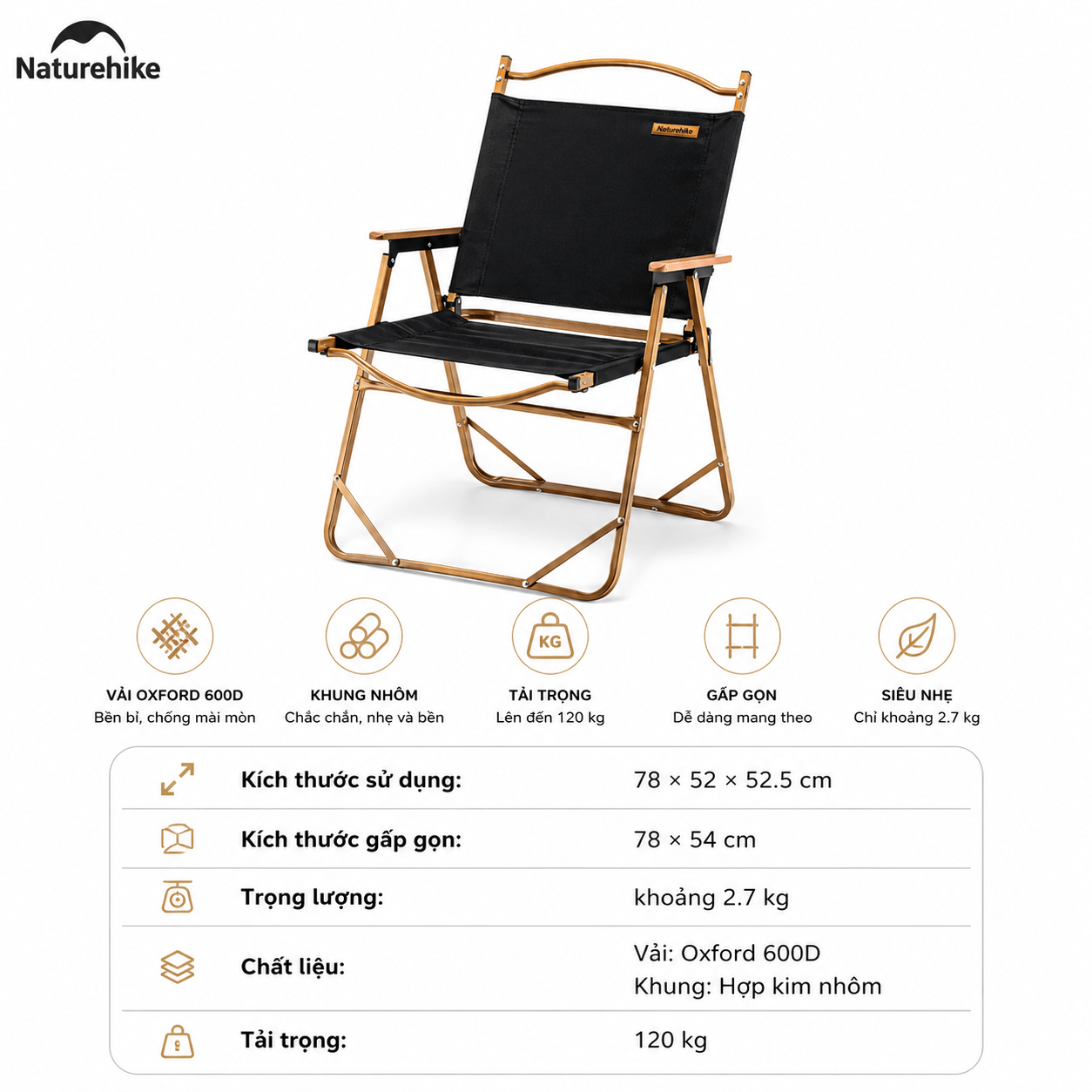 Ghế gấp gọn có tay vịn Naturehike NH19Y002-D, Ghế camping cao cấp