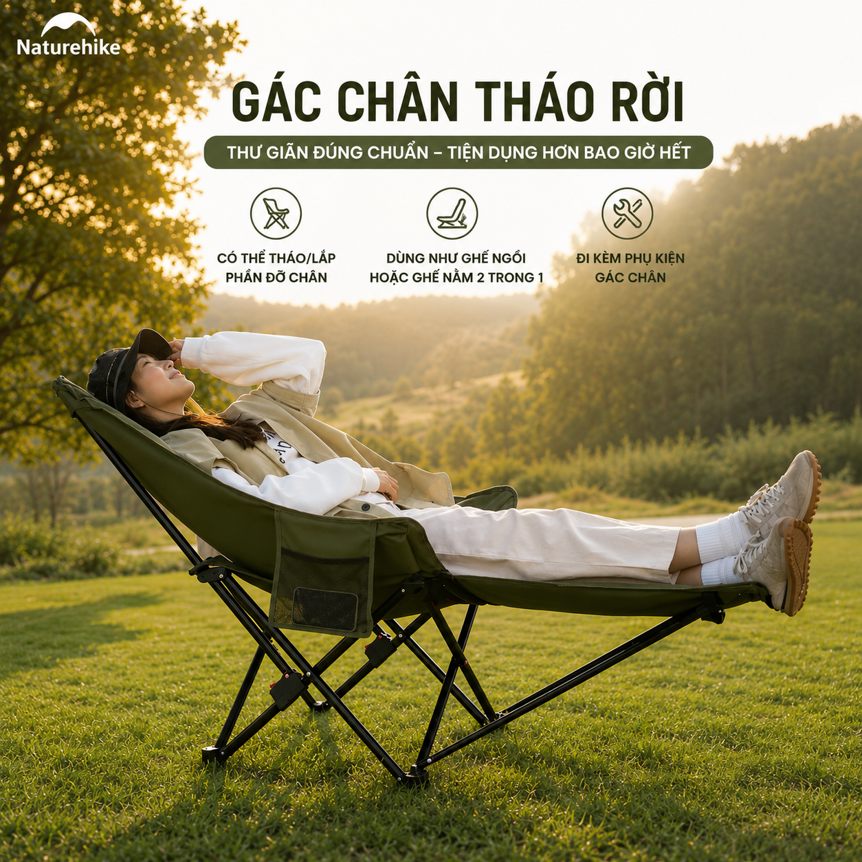 Ghế Xếp Camping Naturehike Sea Star 001 CNK2450JJ020 Có Gác Chân - Ghế Mặt Trăng Ngả Lưng Gấp Gọn