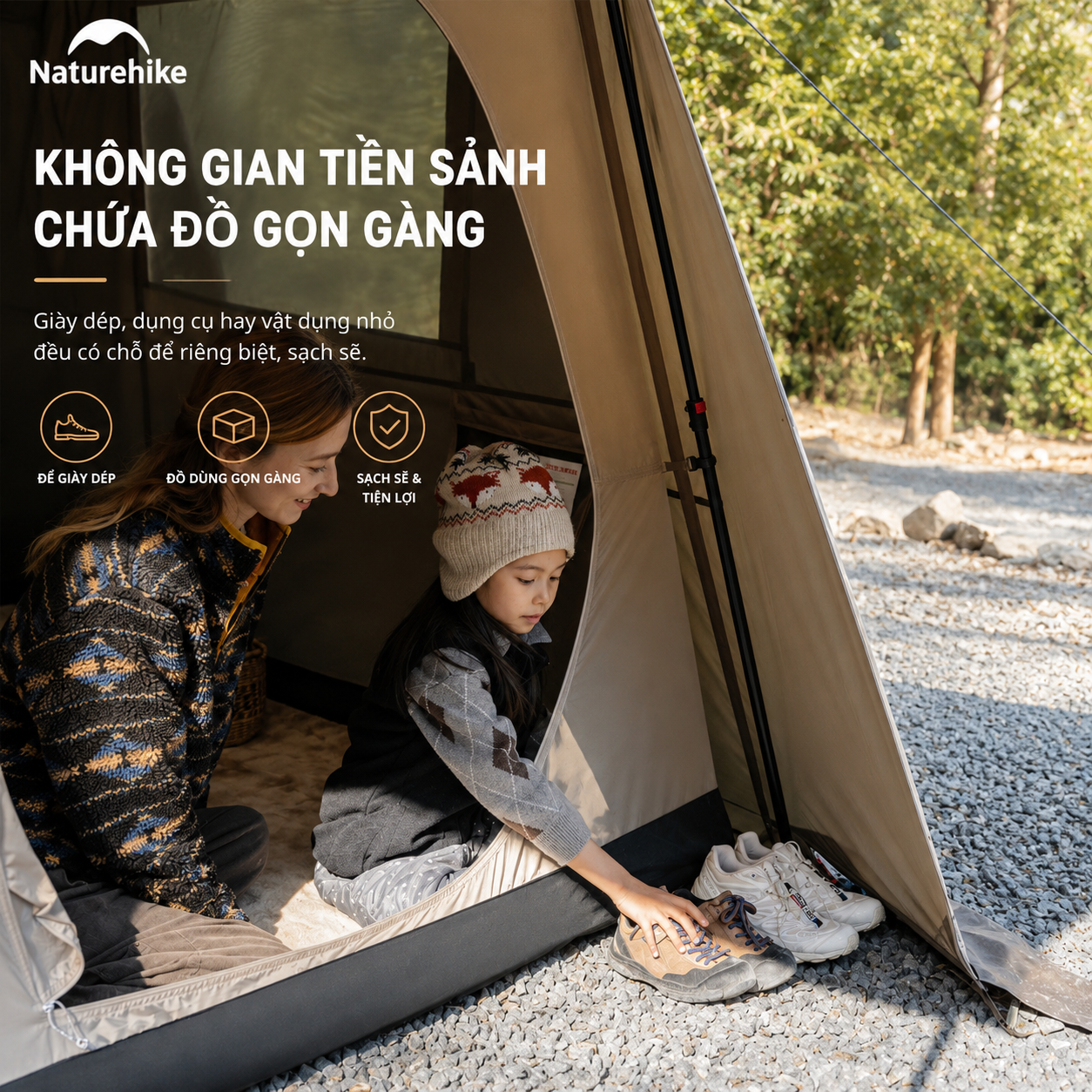 Lều Village 6.0 Tự Bung Cao Cấp Naturehike CNK2550WS043 Cao 1m8, Thiết Kế 2 Lớp Oxford 150D Kết Hợp Polyester 75D Chống Rách (TẶNG KÈM THẢM LÓT)