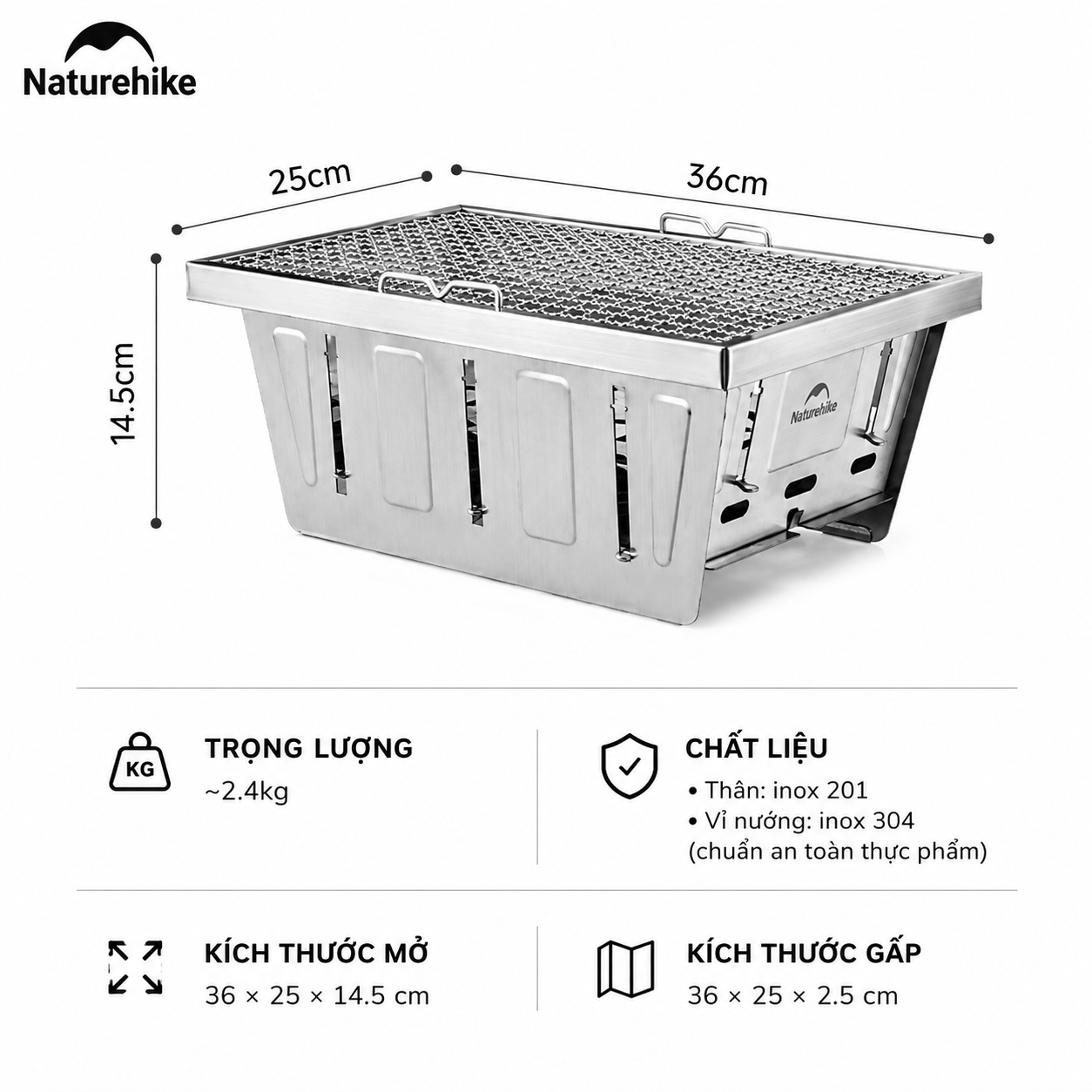 Bếp Nướng Gấp Gọn IGT Naturehike NH20CJ006 (TẶNG KÈM VỈ NƯỚNG)