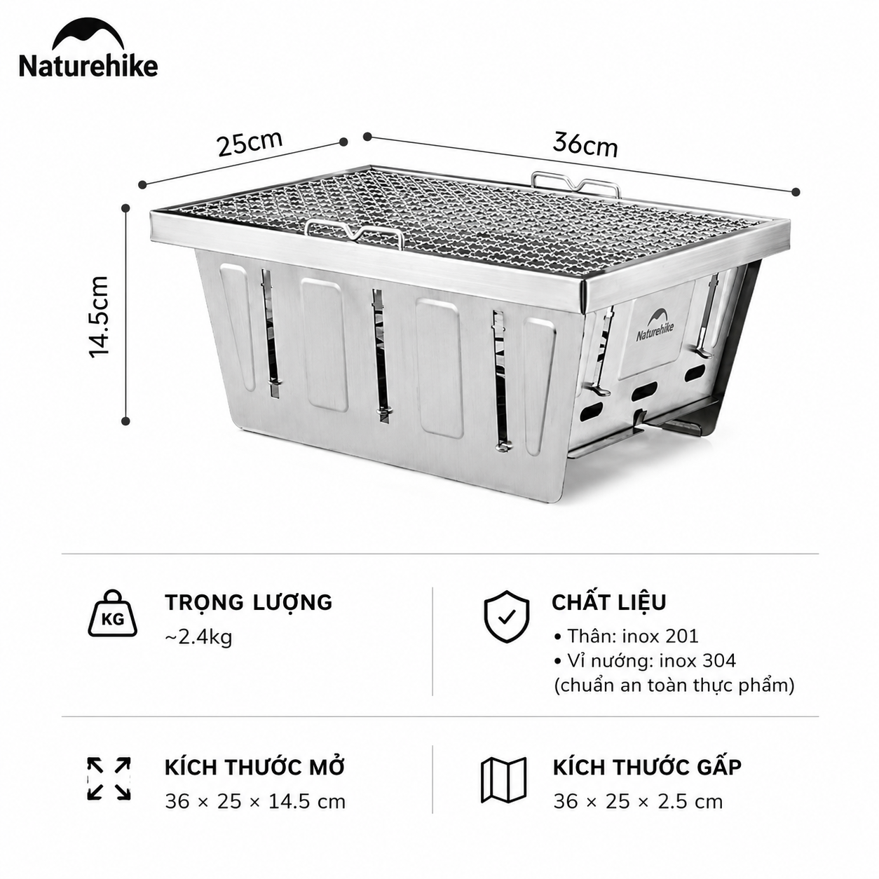 Bếp Nướng Gấp Gọn IGT Naturehike NH20CJ006 (TẶNG KÈM VỈ NƯỚNG)