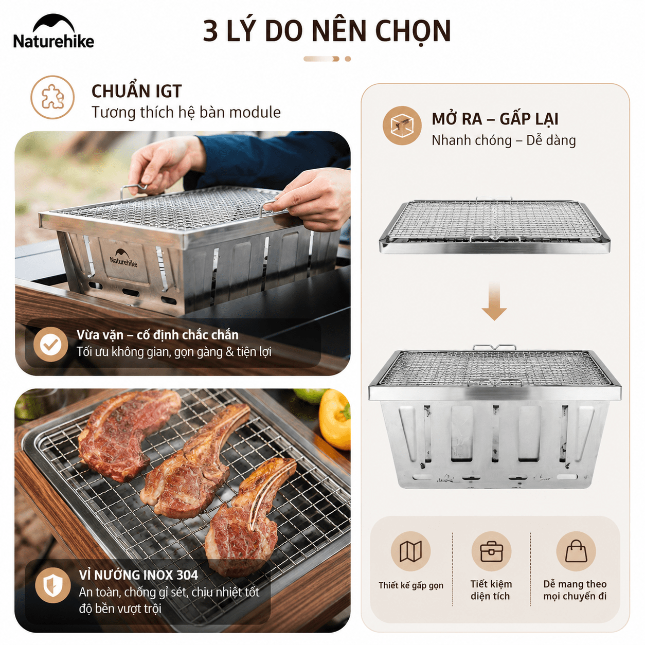 Bếp Nướng Gấp Gọn IGT Naturehike NH20CJ006 (TẶNG KÈM VỈ NƯỚNG)