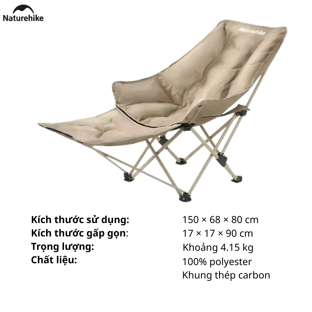 Ghế Xếp Camping Naturehike Sea Star 001 CNK2450JJ020 Có Gác Chân - Ghế Mặt Trăng Ngả Lưng Gấp Gọn