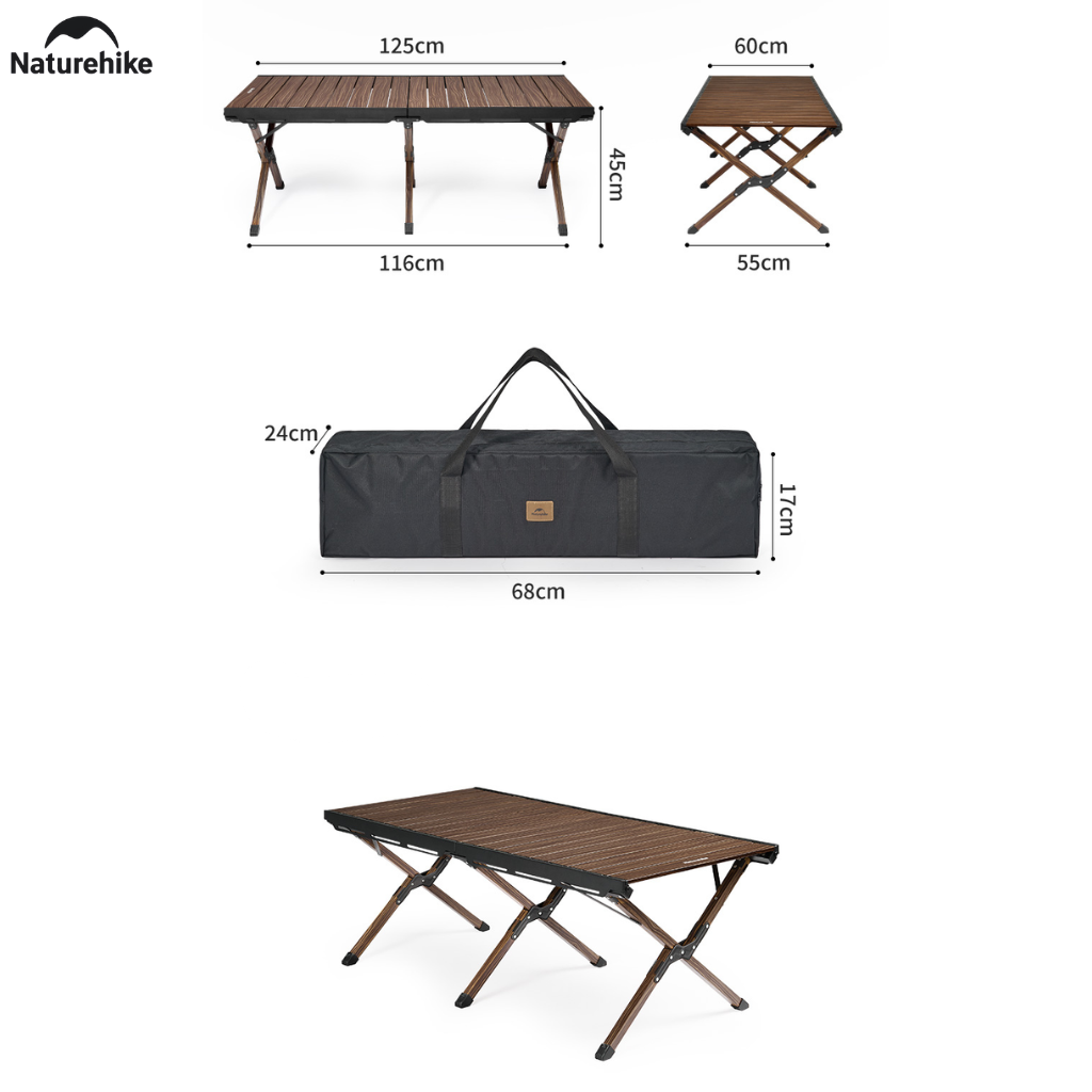 Bàn Camping Vân Gỗ Gấp Gọn CNH22JU043 Naturehike – Mặt Bàn Lớn, Khung Nhôm Chắc Chắn, Setup Outdoor Sang Trọng