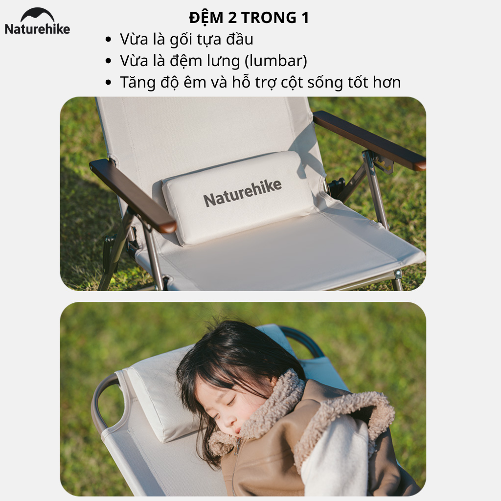 Ghế Xếp Camping Naturehike CNK2550JJ012 Low Chair Gấp Gọn 4 Mức Chỉnh – Ghế Dã Ngoại Tựa Lưng Cao Có Gối