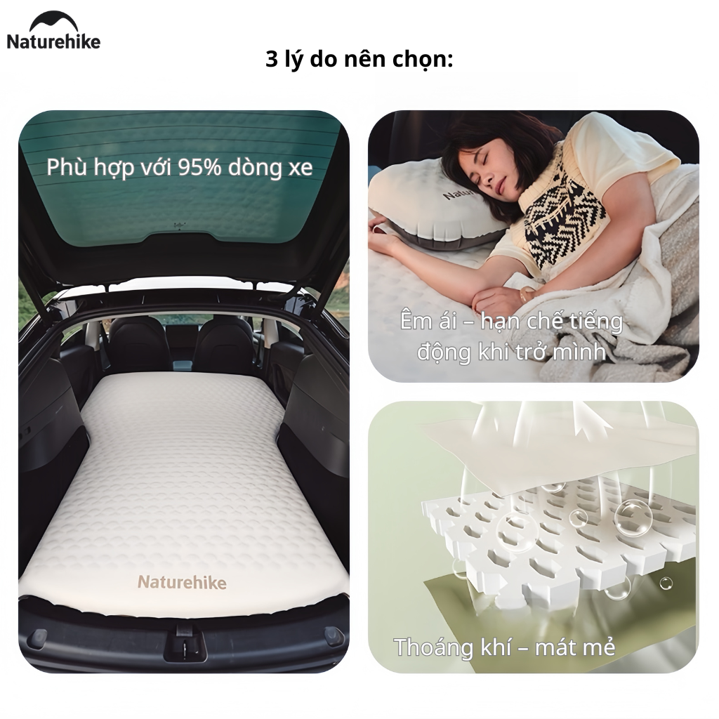 Đệm Hơi Tự Bơm Naturehike CNK2450WS010 Cho Ô Tô SUV MPV Du Lịch Camping Gấp Gọn Êm Ái 197x134x6.5cm