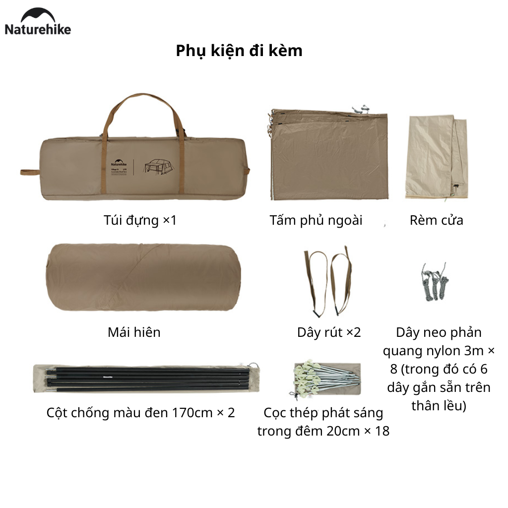 (TẶNG KÈM THẢM)Lều Cắm Trại Naturehike CNK2550WS042 Tự Bung 4-6 Người, Lều Gia Đình Camping Ngoài Trời Siêu Rộng 18m²