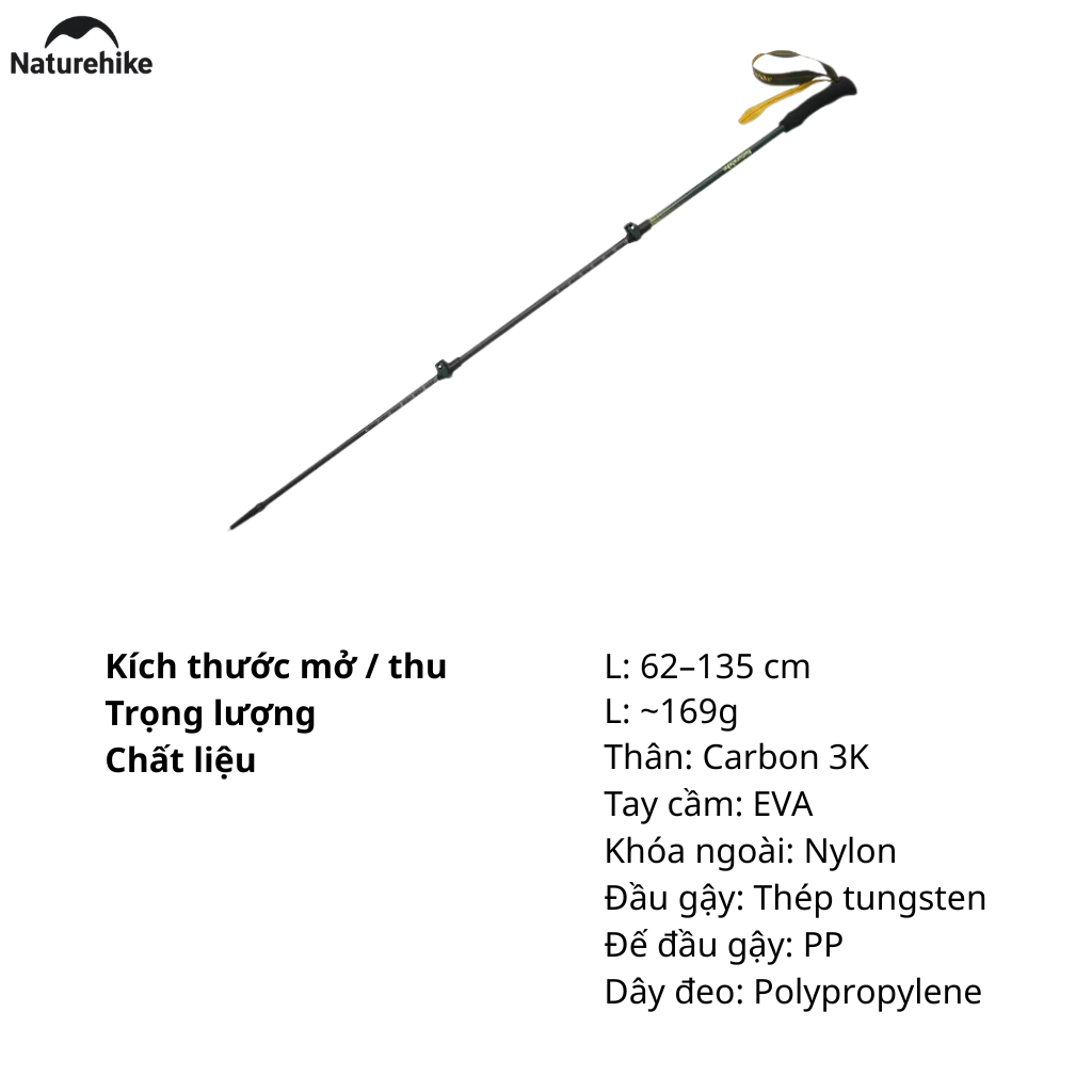 Gậy Leo Núi Naturehike CNK2300DS010 Carbon 3K Siêu Nhẹ – Gậy Trekking Gấp Gọn Điều Chỉnh Chiều Cao