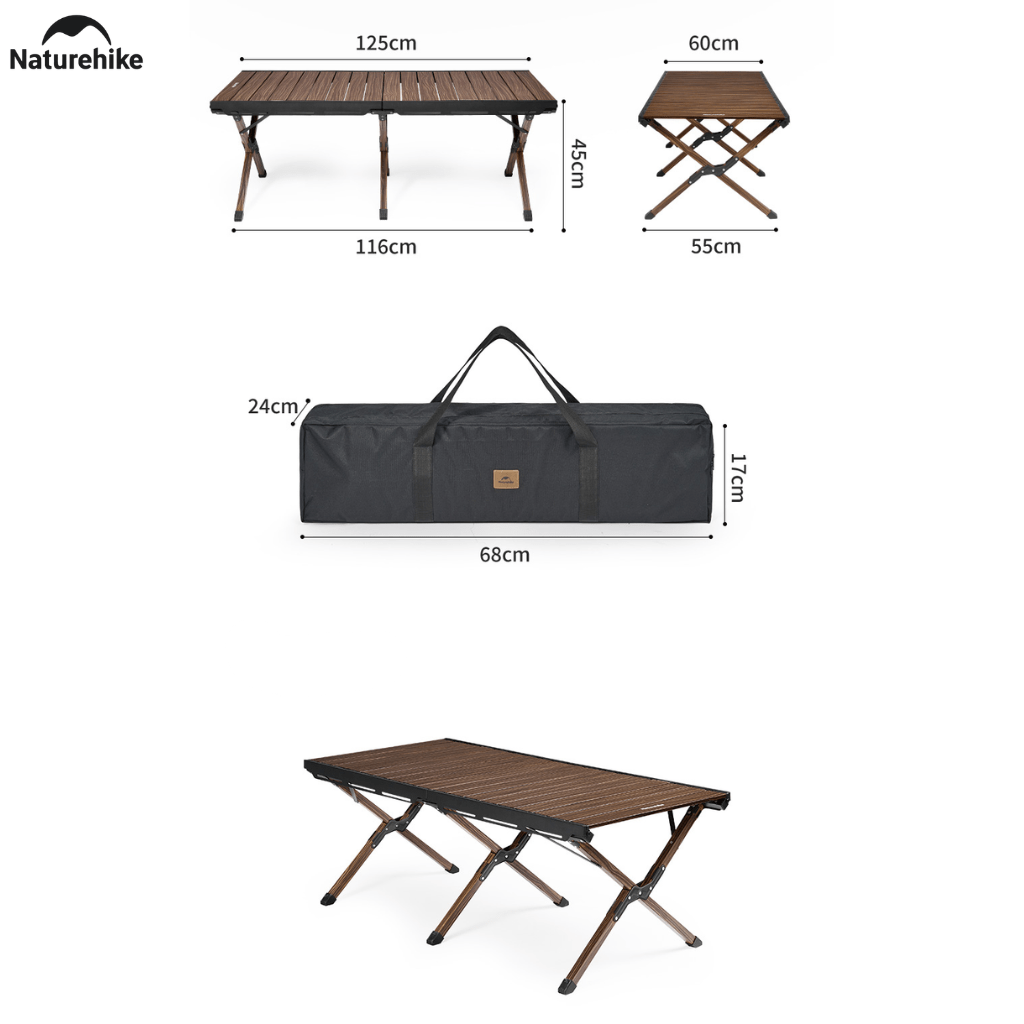 Bàn gấp gọn hợp kim nhôm - phủ vân gỗ chống nước bền bỉ, Kích thước 125×60cm - Naturehike CNH22JU043