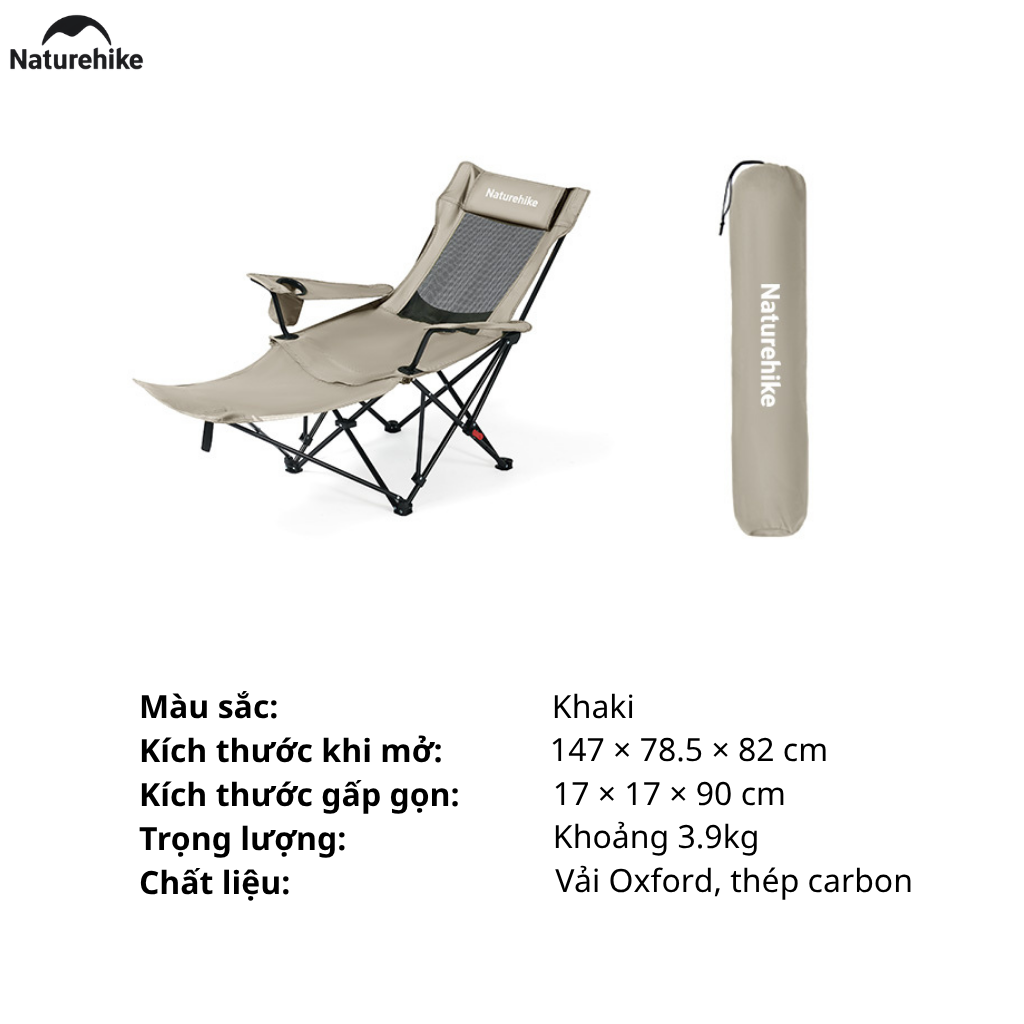 Ghế Xếp Camping Naturehike CNK2550JJ023 Có Gác Chân Lưới Ngả 130° Ghế Dã Ngoại Gấp Gọn Thoáng Khí