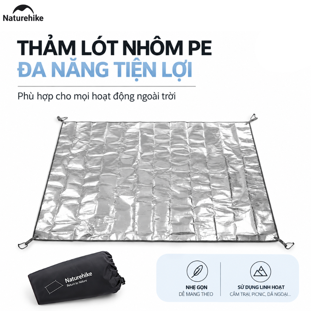 Thảm Picnic Naturehike NH20FCD03 200x200cm Chống Nước Gấp Gọn Thảm Dã Ngoại Cắm Trại Đa Năng Lót Lều