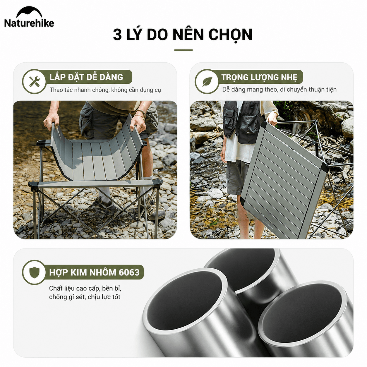 Bàn Xếp Gọn Hợp Kim Nhôm CNK2450JJ013 Naturehike – Siêu Nhẹ, Gấp Gọn Tiện Lợi Cho Camping & Picnic