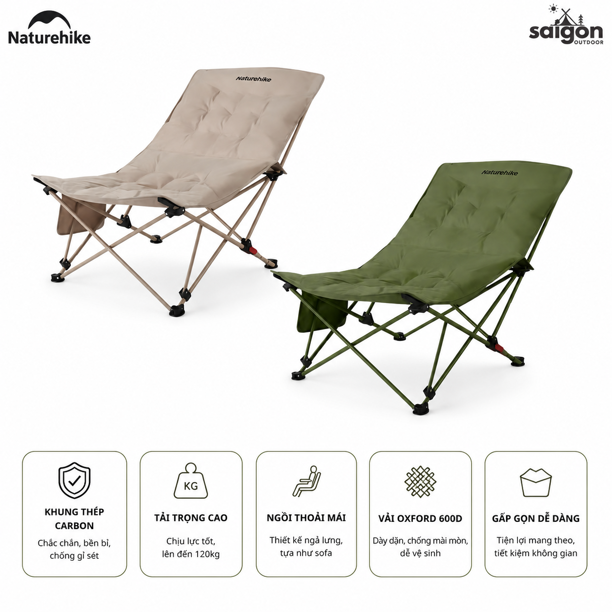 Ghế Xếp Thư Giãn Naturehike CNK2650JJ010 Gấp Gọn 4 Cấp Độ Ngả Lưng - Ghế Camping Ngoài Trời Khung Thép Carbon