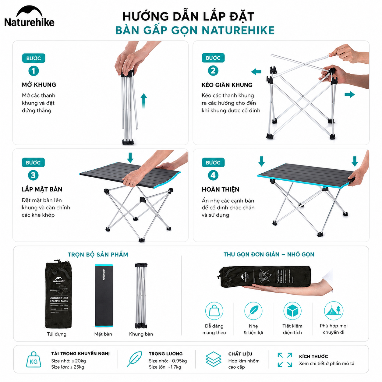 Bàn Xếp Gọn Camping NH19Z008-Z Naturehike Siêu Nhẹ
