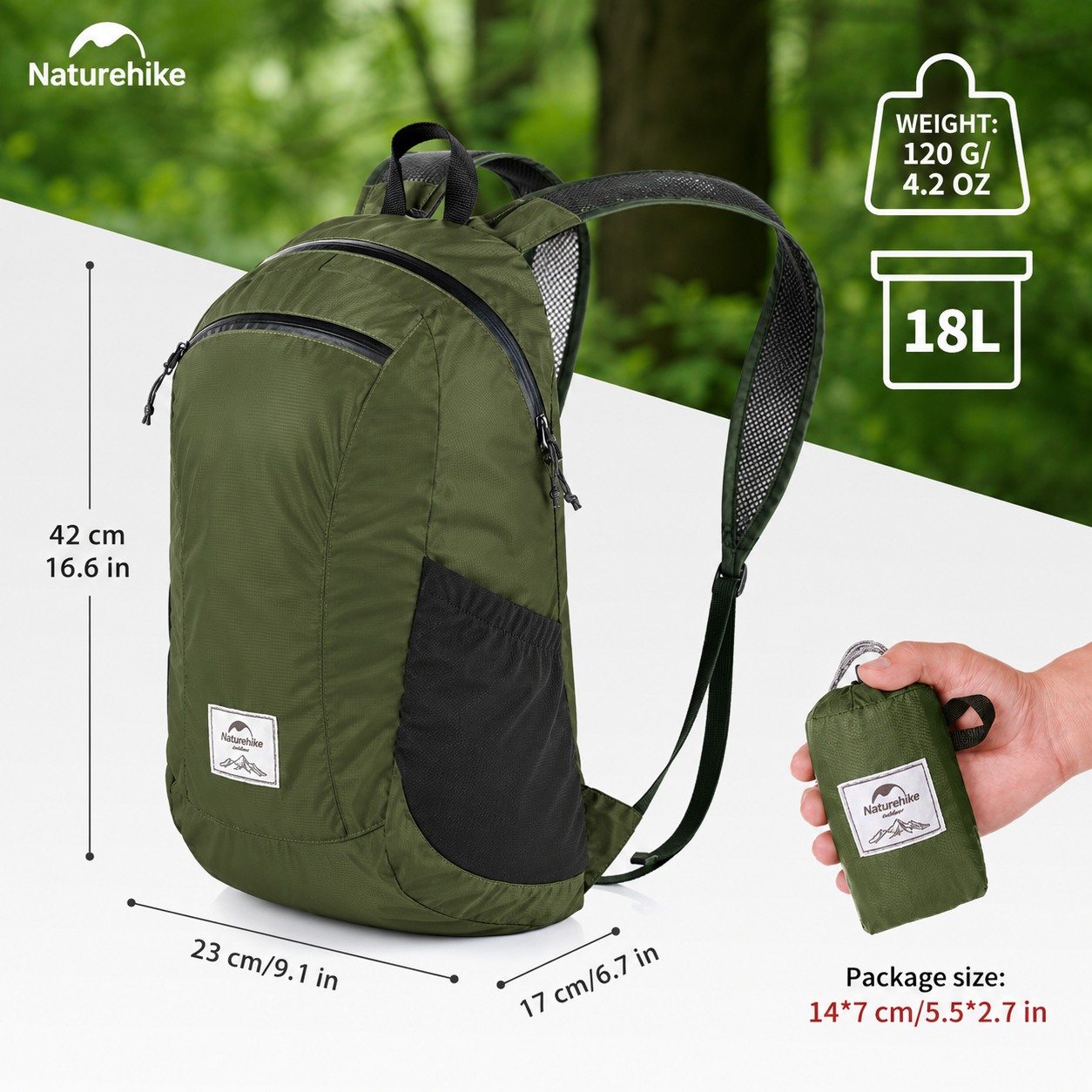 Balo Gấp Gọn Naturehike NH17A012-B 18L Siêu Nhẹ Chống Nước Du Lịch Leo Núi Dã Ngoại