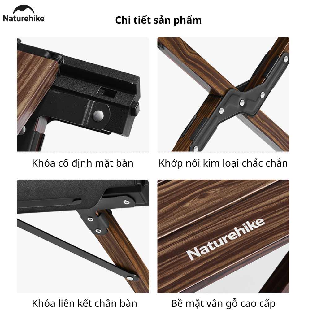 Bàn Camping Vân Gỗ Gấp Gọn CNH22JU043 Naturehike – Mặt Bàn Lớn, Khung Nhôm Chắc Chắn, Setup Outdoor Sang Trọng