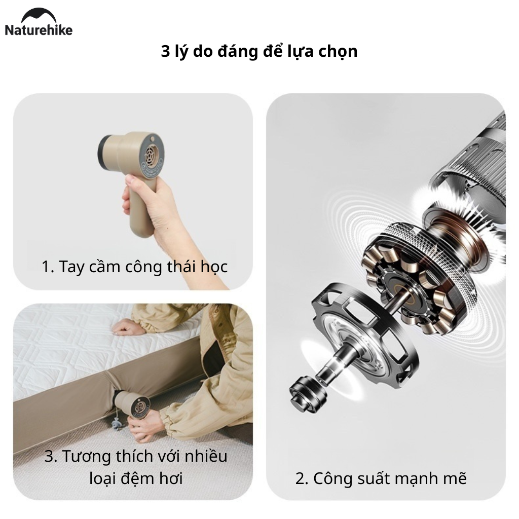 Máy Bơm Hơi Cầm Tay Mini CNK2450ZM017 Naturehike Sạc Type-C Đa Năng