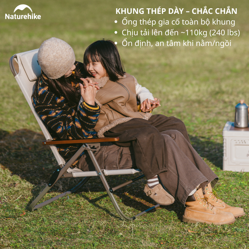 Ghế Xếp Camping Naturehike CNK2550JJ012 Low Chair Gấp Gọn 4 Mức Chỉnh – Ghế Dã Ngoại Tựa Lưng Cao Có Gối