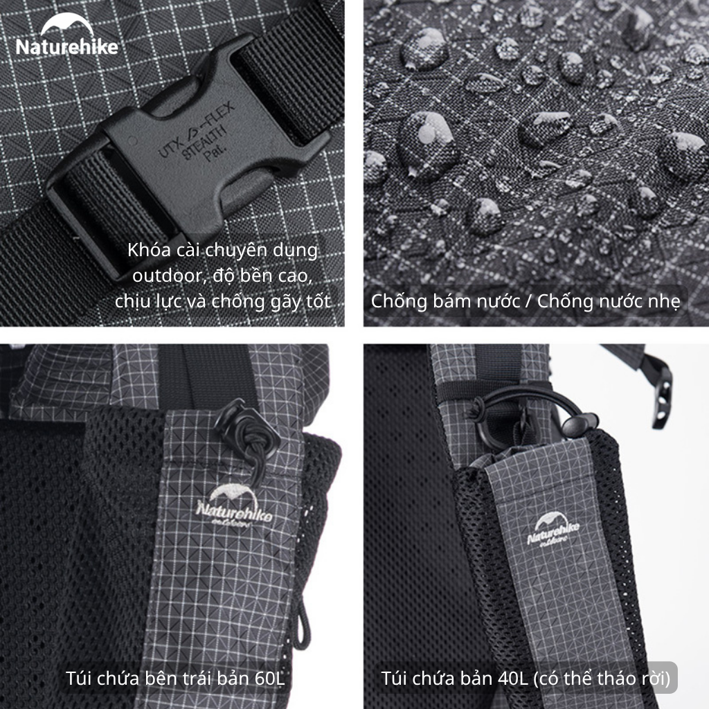 Balo Leo Núi Naturehike 60L Siêu Nhẹ Chống Nước Khung Nhôm Trekking Hiking Camping