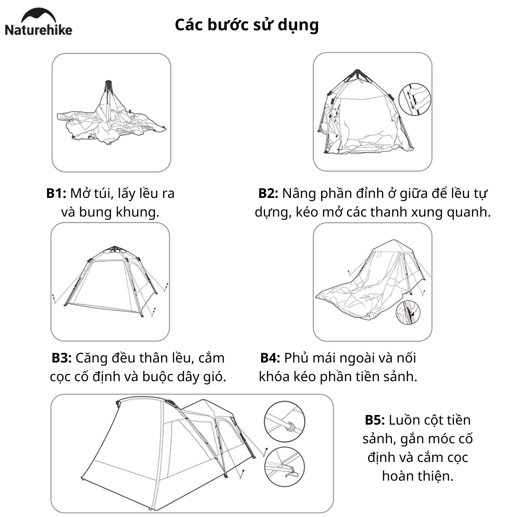 Lều Cắm Trại Tự Bung Naturehike CNK2650WS019 Có Tiền Sảnh 4 Người Chống Nắng UPF50+ Dựng Nhanh 3 Giây