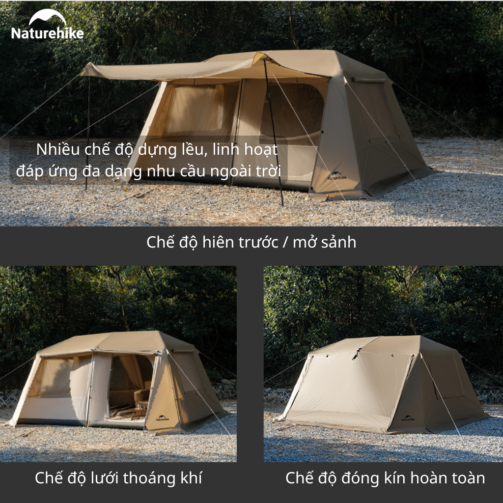 (TẶNG KÈM THẢM)Lều Cắm Trại Naturehike CNK2550WS042 Tự Bung 4-6 Người, Lều Gia Đình Camping Ngoài Trời Siêu Rộng 18m²