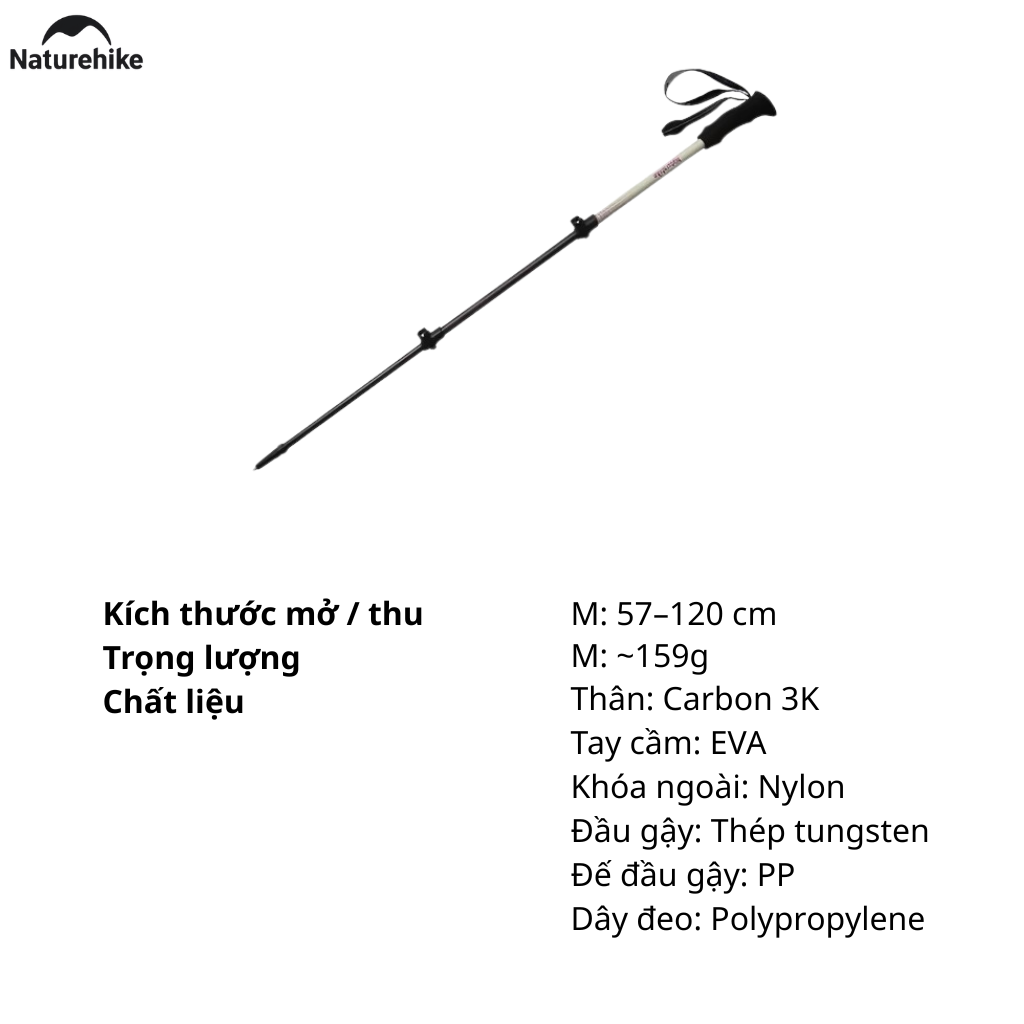 Gậy Leo Núi Naturehike CNK2300DS010 Carbon 3K Siêu Nhẹ – Gậy Trekking Gấp Gọn Điều Chỉnh Chiều Cao