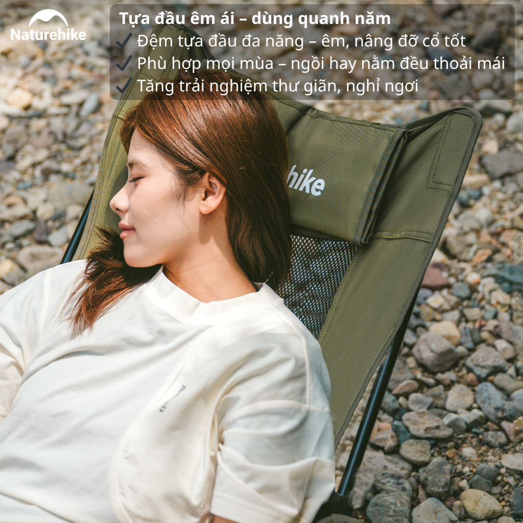 Ghế Xếp Camping Naturehike CNK2550JJ023 Có Gác Chân Lưới Ngả 130° Ghế Dã Ngoại Gấp Gọn Thoáng Khí